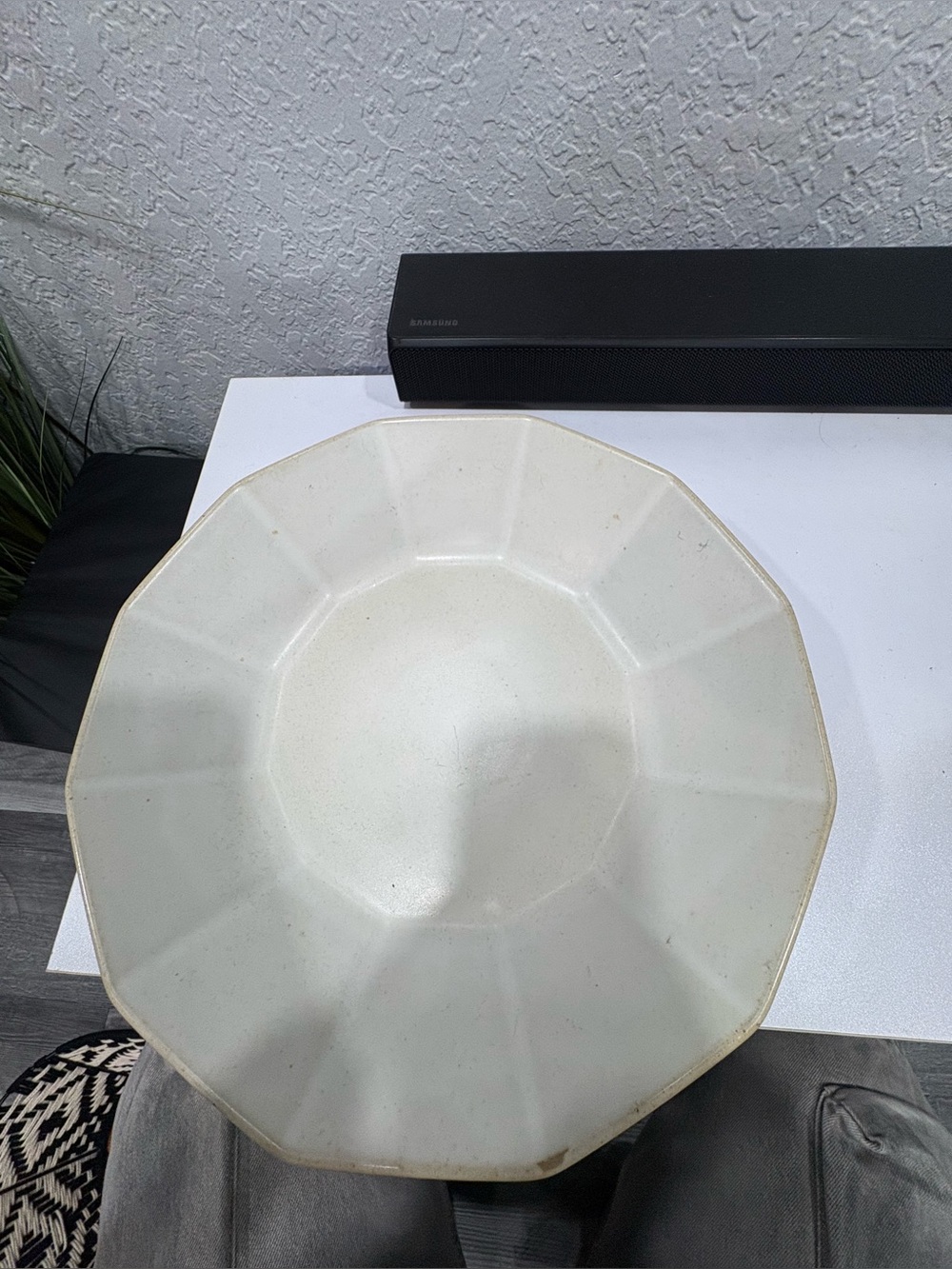 Neutral Cream Faceted Ceramic Bowl - Brand Unspecified
